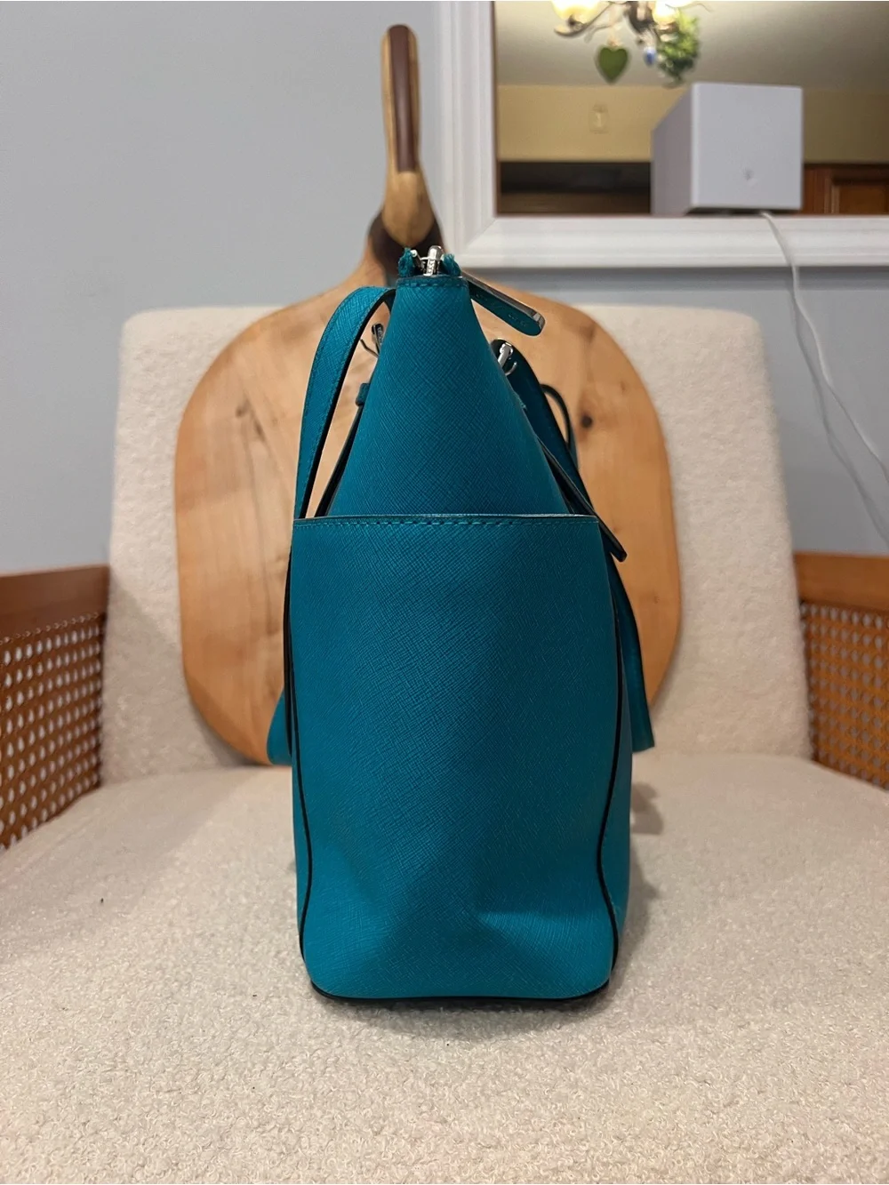Michael Kors Teal Saffiano Tote with MK Charm